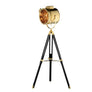 Lampadaire trépied projecteur métal et en bois argenté et doré - L'Atelier Imbert