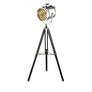 Lampadaire trépied projecteur métal et en bois argenté et doré - L'Atelier Imbert