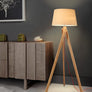 Lampadaire trépied projecteur métal et en bois argenté et doré - L'Atelier Imbert