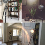 Lampadaire trépied projecteur métal et en bois argenté et doré - L'Atelier Imbert