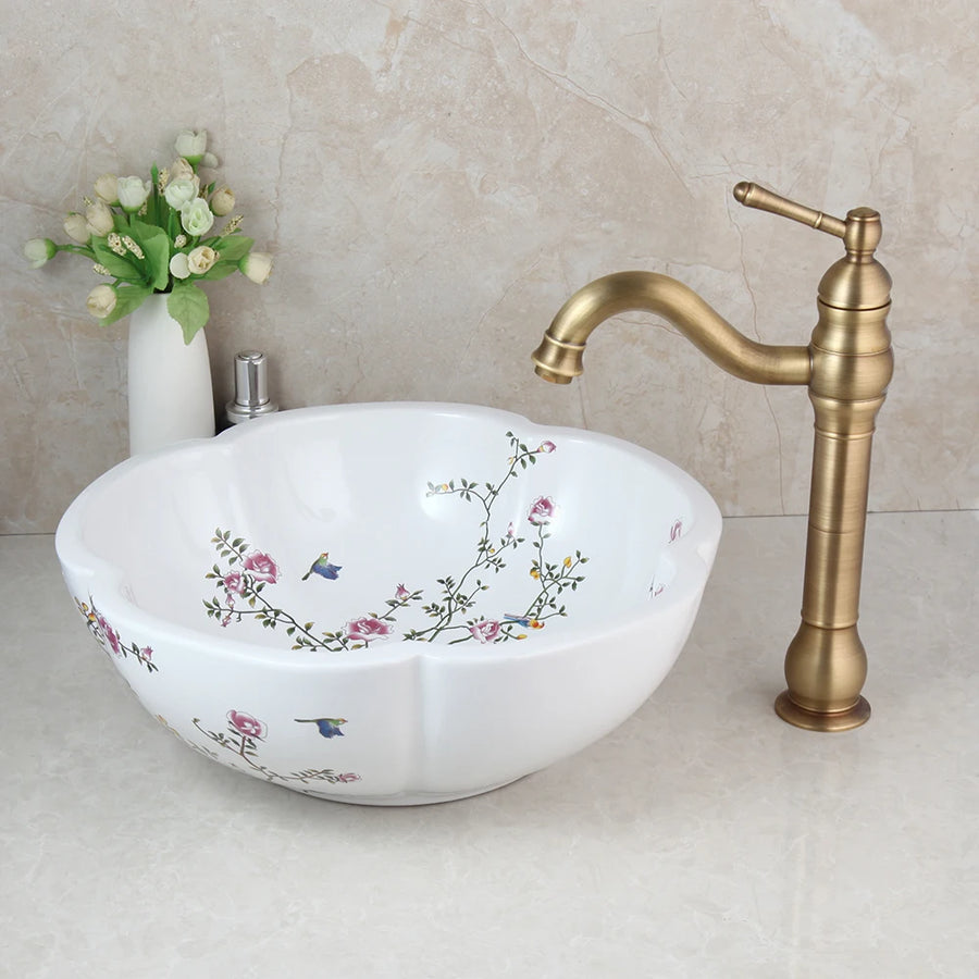 Ensemble Vasque motif floral en céramique - L'Atelier Imbert