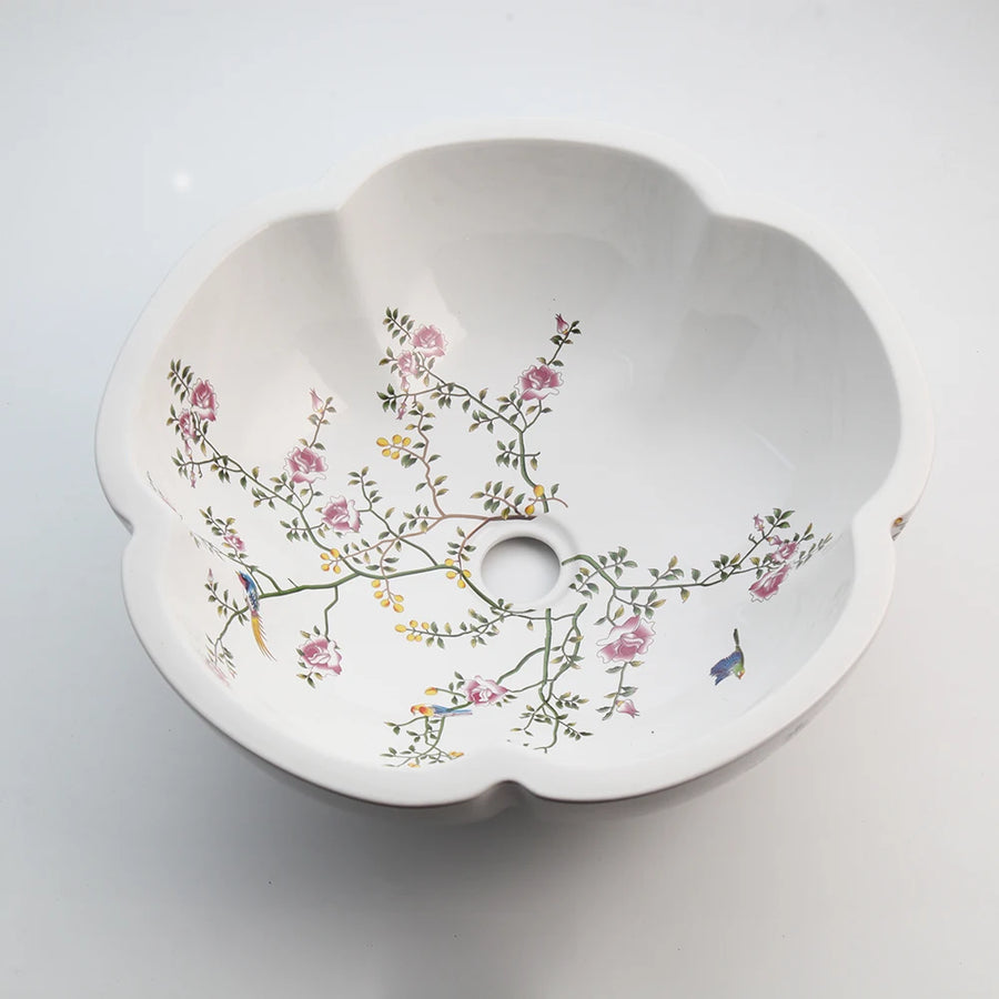 Ensemble Vasque motif floral en céramique - L'Atelier Imbert