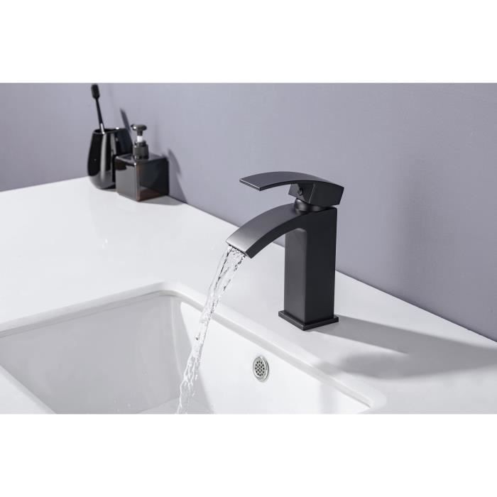 Mitigeur pour vasque et lavabo - Mécanique - Noir mat -  OCEANIC - En cascade - L'Atelier Imbert