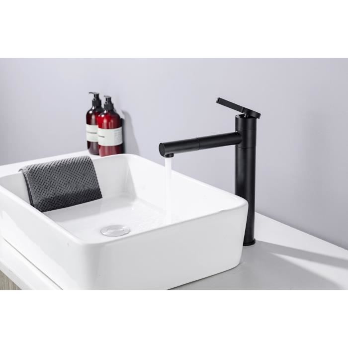 Mitigeur pour vasque et lavabo - Mécanique - OCEANIC - Noir mat - Droit avec bec pivotant - L'Atelier Imbert