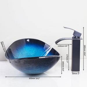 Ensemble robinetterie vasque en verre bleu nuit - L'Atelier Imbert