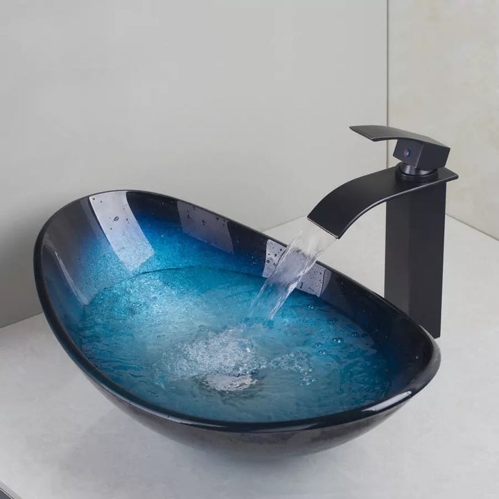 Ensemble robinetterie vasque en verre bleu nuit - L'Atelier Imbert